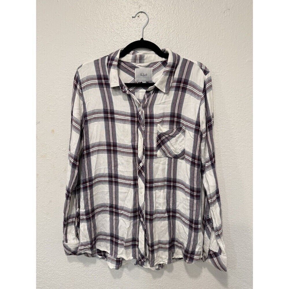 Rails Hunter Plaid Long Sleeve Button Down Top White Red Navy Medium Super Soft